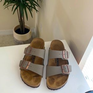 Birkenstocks size 38. Stone color. Worn twice.. Excellent condition!